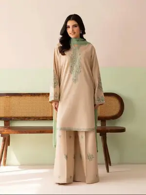 3 Pcs Women's Stitched Cotton Embroidered Suit thumbnail 4