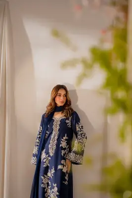3 Pcs Women's Stitched Linen Embroidered Suit thumbnail 8