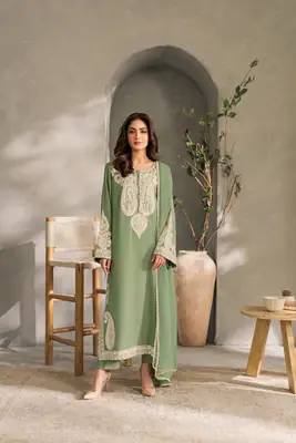 3 Pcs Women's Stitched Linen Embroidered Suit