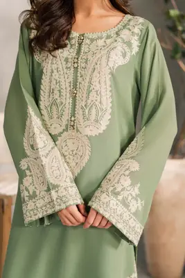 3 Pcs Women's Stitched Linen Embroidered Suit thumbnail 4