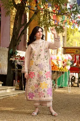 3 Pcs Women's Stitched Linen Embroidered Suit thumbnail 2