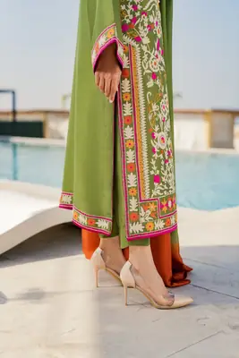 3 Pcs Women's Stitched Linen Embroidered Suit thumbnail 3