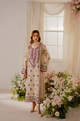 3 Pcs Women's Stitched Linen Embroidered Suit