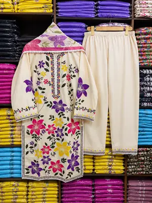 3 Pcs Women's Stitched Linen Embroidered Suit thumbnail 6