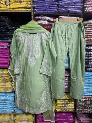 3 Pcs Women's Stitched Linen Embroidered Suit thumbnail 7