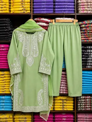 3 Pcs Women's Stitched Linen Embroidered Suit thumbnail 8
