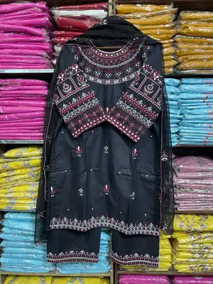 3 Pcs Women's Stitched Cotton Embroidered Suit thumbnail 4