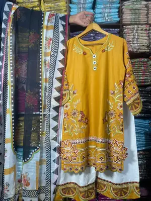 3 Pcs Women's Stitched Cotton Embroidered Suit thumbnail 5