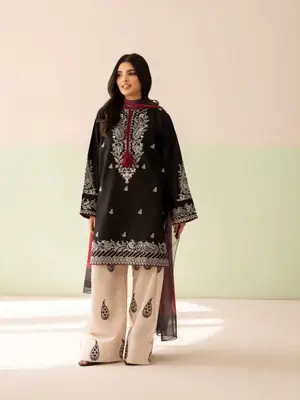 3 Pcs Women's Stitched Cotton Embroidered Suit
