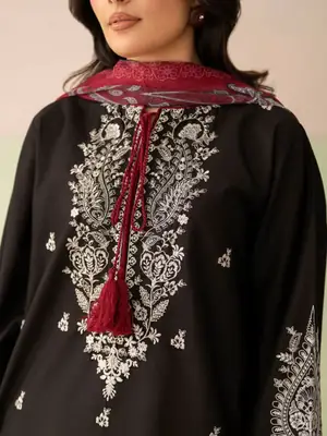3 Pcs Women's Stitched Cotton Embroidered Suit thumbnail 3