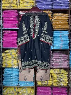 3 Pcs Women's Stitched Cotton Embroidered Suit thumbnail 6