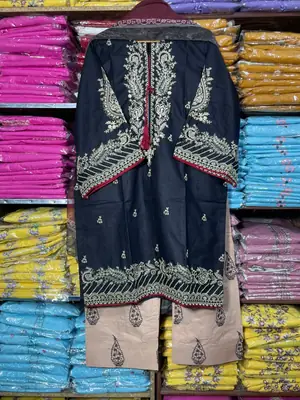 3 Pcs Women's Stitched Cotton Embroidered Suit thumbnail 7