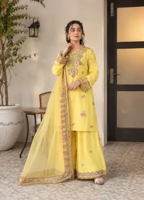 3 Pcs Women's Stitched Cotton Embroidered Suit