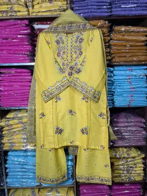 3 Pcs Women's Stitched Cotton Embroidered Suit thumbnail 4