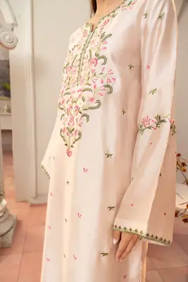 3 Pcs Women's Stitched Silk Embroidered Suit thumbnail 3