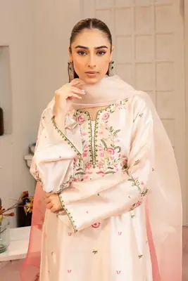 3 Pcs Women's Stitched Silk Embroidered Suit thumbnail 5