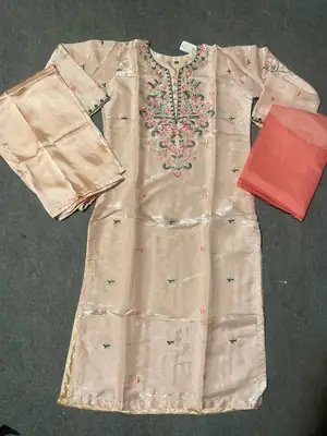 3 Pcs Women's Stitched Silk Embroidered Suit thumbnail 7
