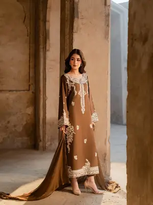 3 Pcs Women's Stitched Linen Embroidered Suit