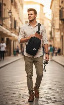 Black Nike Crossbody Bag for Men Women Waterproof Travel thumbnail 2