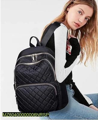 Black Quilted Nylon School Backpack for Girls