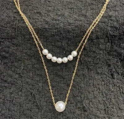 2 Layered Gold Plated Pearl Necklace for Women thumbnail 3