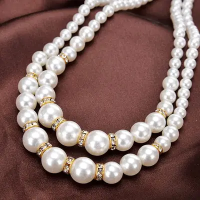 2 Layered Silver Plated Rhinestone Necklace thumbnail 3