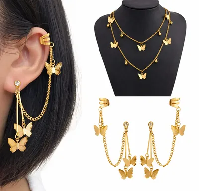 Gold Plated Butterfly Necklace Set for Women thumbnail 2