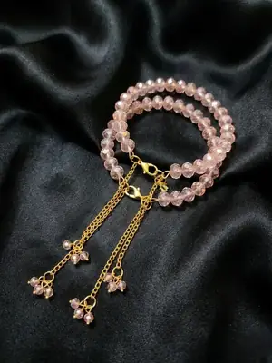 2 Pcs Modern Design Gold Plated Crystal Chain Bracelet