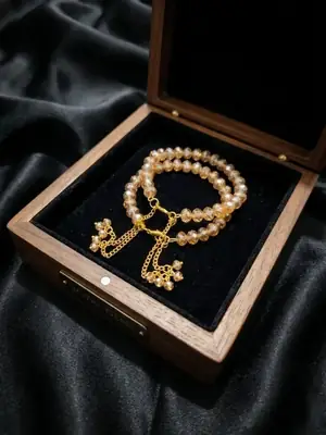 2 Pcs Modern Design Gold Plated Crystal Chain Bracelet thumbnail 2