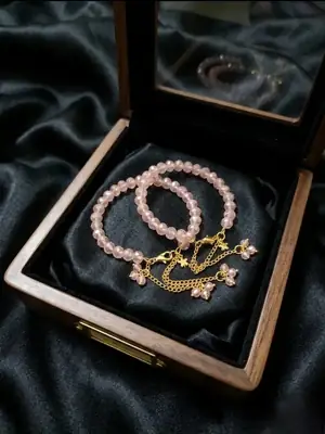 2 Pcs Modern Design Gold Plated Crystal Chain Bracelet thumbnail 4
