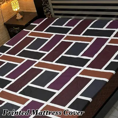 Terry Cotton Printed Double Bed Mattress Cover thumbnail 2