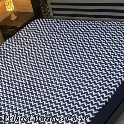 Terry Cotton Printed Double Bed Mattress Cover thumbnail 2