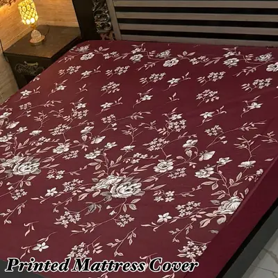 Terry Cotton Printed Double Bed Mattress Cover thumbnail 2