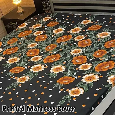 Terry Cotton Printed Double Bed Mattress Cover thumbnail 2