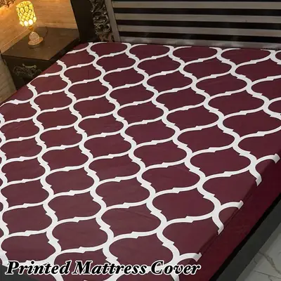 Terry Cotton Printed Double Bed Mattress Cover thumbnail 2
