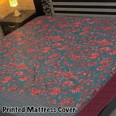 Terry Cotton Printed Double Bed Mattress Cover thumbnail 2