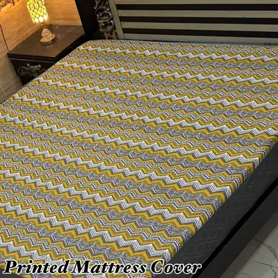 Terry Cotton Printed Double Bed Mattress Cover thumbnail 2