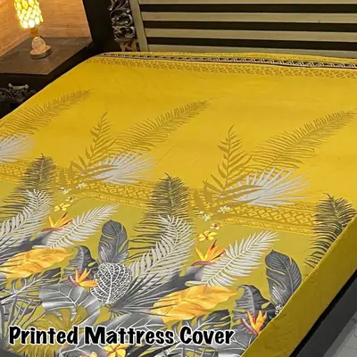 Terry Cotton Printed Double Bed Mattress Cover thumbnail 2