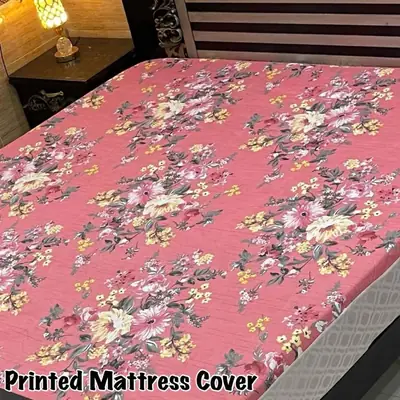 Terry Cotton Printed Double Bed Mattress Cover thumbnail 2