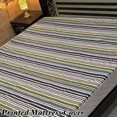 Terry Cotton Printed Double Bed Mattress Cover thumbnail 2