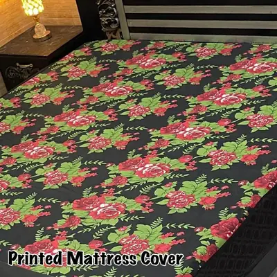 Terry Cotton Printed Double Bed Mattress Cover thumbnail 2