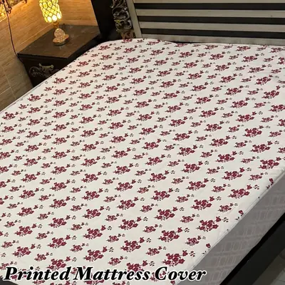 Terry Cotton Printed Double Bed Mattress Cover thumbnail 2