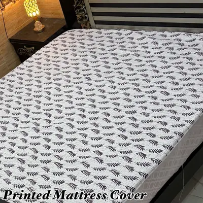 Terry Cotton Printed Double Bed Mattress Cover thumbnail 2