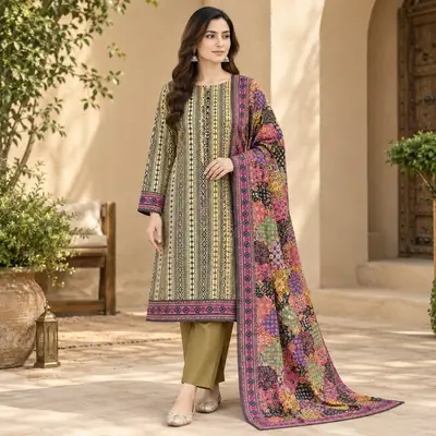 3 Pcs Women's Unstitched Digital Print Suit