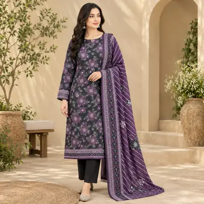 Elegant 3 Pcs khaddar Women's Unstitched Digital Print Suit