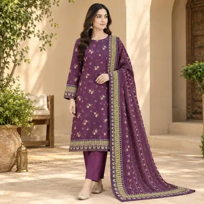 Elegant 3 Pcs khaddar Women's Unstitched Digital Print Suit