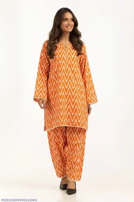 Women Orange Printed 2-Piece Suit Bakra Eid