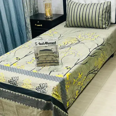 4 Pcs Cotton Salonica Printed Single Bedsheet