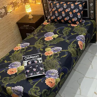 4 Pcs Cotton Salonica Printed Single Bedsheet
