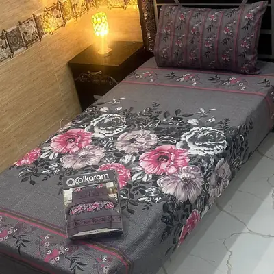 4 Pcs Cotton Salonica Printed Single Bedsheet